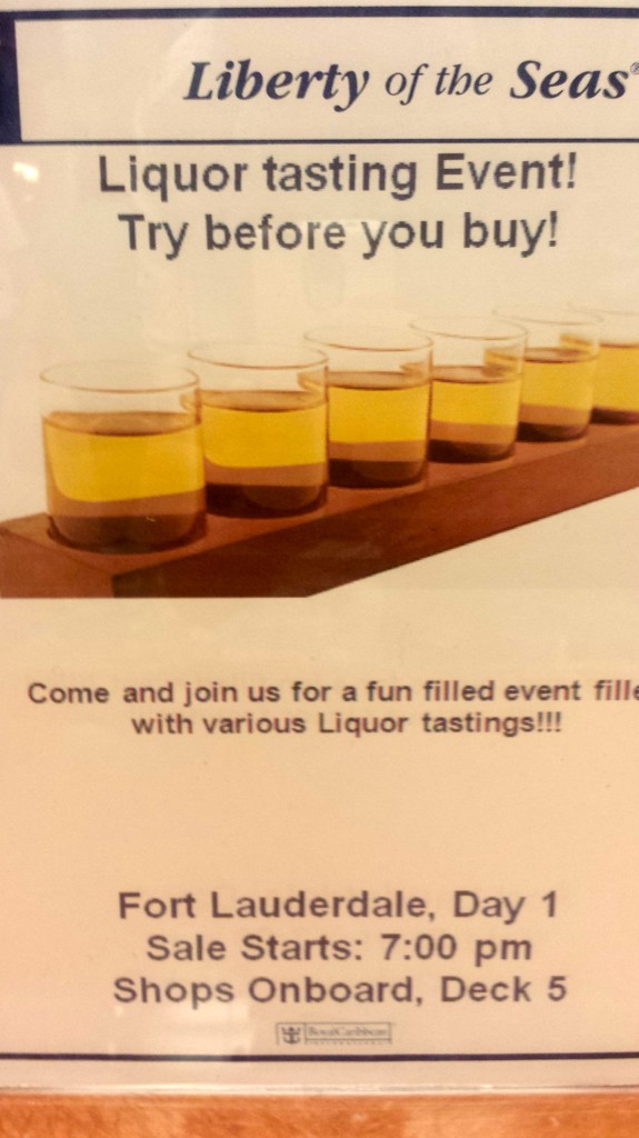 Royal Caribbean Liberty of the Seas advertisement for free liquor tasting
