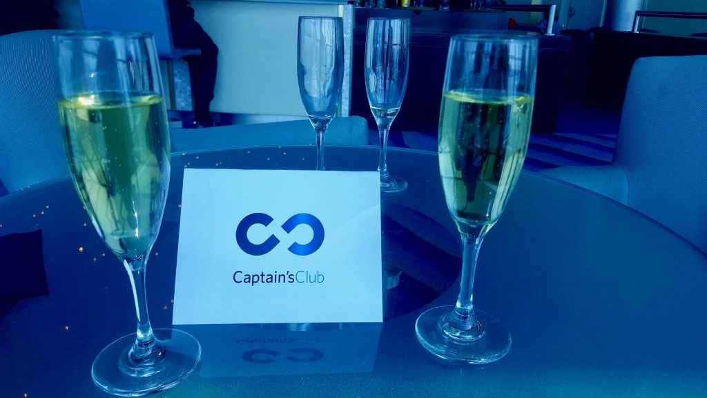 Free champagne during captains club reception on Celebrity cruise ship