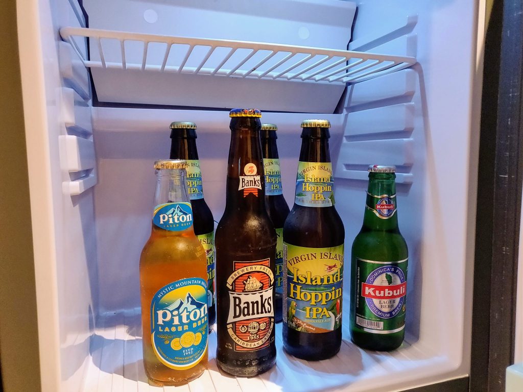 cruise mini fridge stocked with local beers smuggled aboard the ship