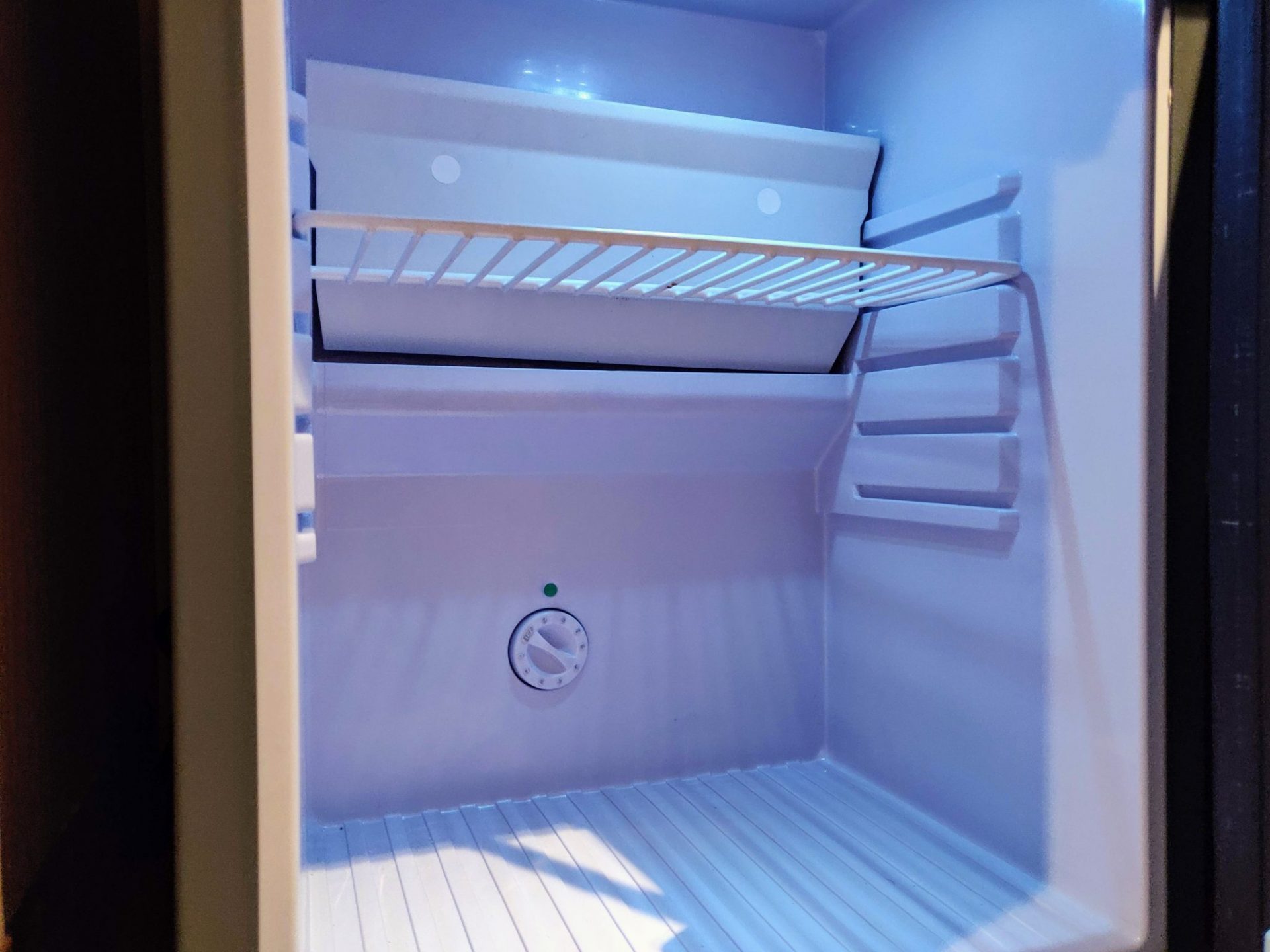empty mini fridge on cruise ship