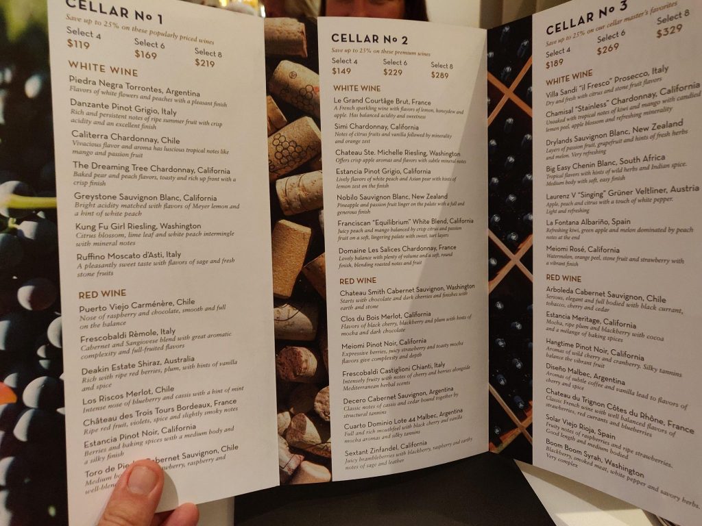 wine packages on a holland America cruise