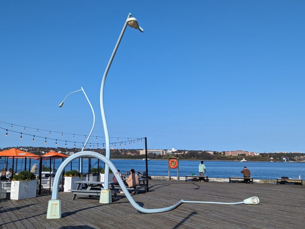 The drunken lampposts are an offbeat Halifax attraction to see on the Waterfront